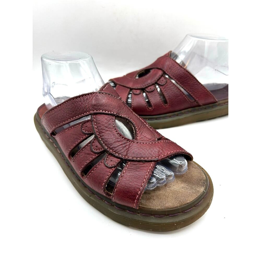 RARE Vintage Dr Martens Crisscross Flower Red Leather Platform SlideWMN Size 9